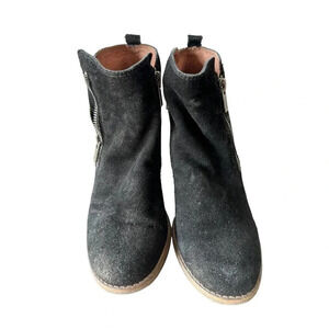 Lucky Brand Women's Black Suede Side Zipped‎ Yabba Wedge Booties Size 7.5